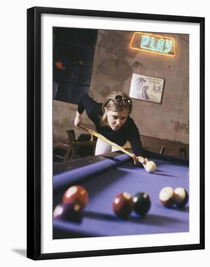 Woman Shooting Pool-null-Framed Premium Photographic Print
