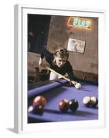 Woman Shooting Pool-null-Framed Premium Photographic Print