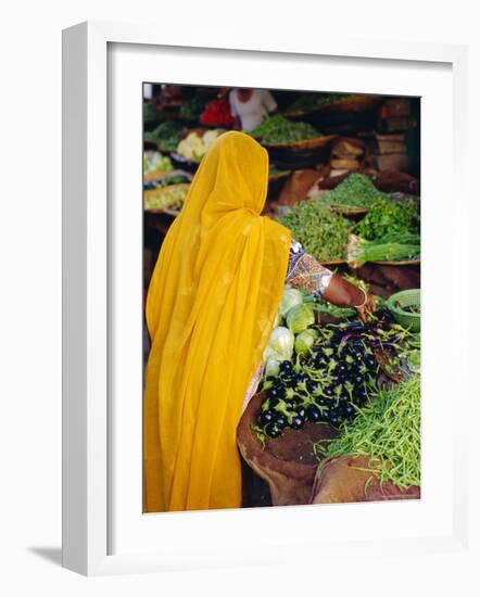 Woman Shopping for Vegetables at a Market in Jodphur, Rajasthan, India-Bruno Morandi-Framed Photographic Print