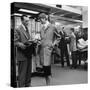 Woman Shopping in Brooks Brothers Wearing Men's Tweed Topcoat-Nina Leen-Stretched Canvas