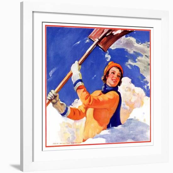 "Woman Shoveling Snow,"February 1, 1935-John Newton Howitt-Framed Giclee Print