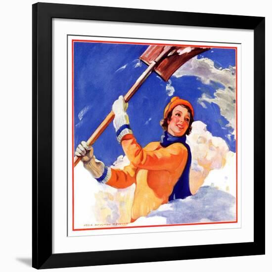 "Woman Shoveling Snow,"February 1, 1935-John Newton Howitt-Framed Giclee Print