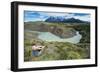 Woman Sitting Above a River Bend in Front of the Torres Del Paine National Park-Michael Runkel-Framed Photographic Print