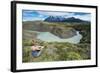 Woman Sitting Above a River Bend in Front of the Torres Del Paine National Park-Michael Runkel-Framed Photographic Print