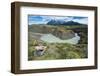 Woman Sitting Above a River Bend in Front of the Torres Del Paine National Park-Michael Runkel-Framed Photographic Print