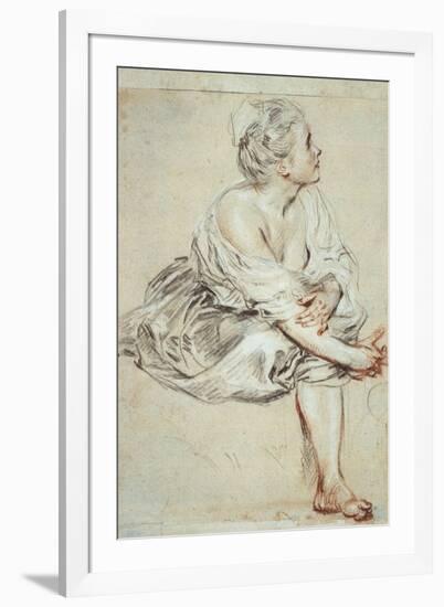 Woman Sitting and Turned Towards the Right, C1716-Jean-Antoine Watteau-Framed Giclee Print