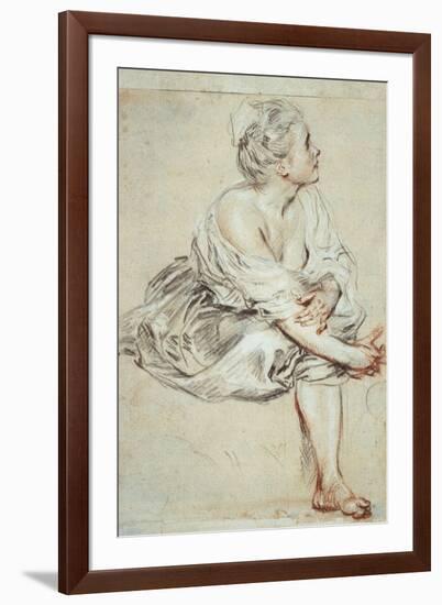 Woman Sitting and Turned Towards the Right, C1716-Jean-Antoine Watteau-Framed Giclee Print