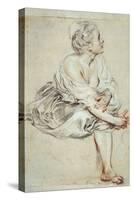 Woman Sitting and Turned Towards the Right, C1716-Jean-Antoine Watteau-Stretched Canvas