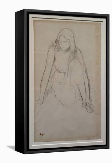 Woman sitting at the water's edge. Around 1867-1868. Black pencil on velin paper.-Edgar Degas-Framed Stretched Canvas