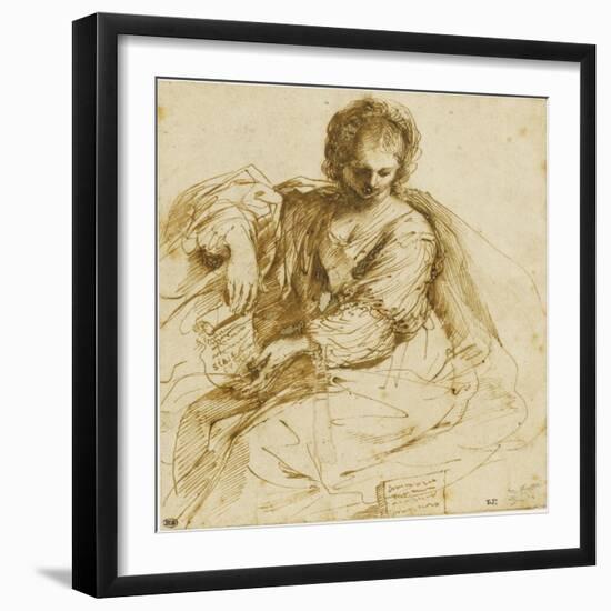 Woman, Sitting Down a Parchment: the Sibyl of Cumae-Guerchin Le-Framed Giclee Print