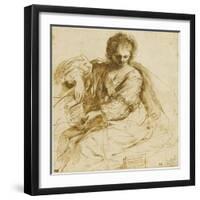 Woman, Sitting Down a Parchment: the Sibyl of Cumae-Guerchin Le-Framed Giclee Print