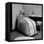 Woman Sitting in a Portable Finnish Sauna Bath-Yale Joel-Framed Stretched Canvas