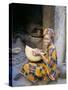 Woman Sitting in Courtyard, Djenne, Mali, Africa-Bruno Morandi-Stretched Canvas