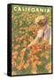 Woman Sitting in Poppies, California-null-Framed Stretched Canvas