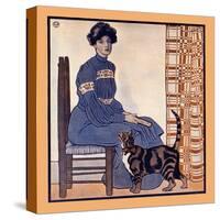 Woman Sitting On A Chair Holding A Book With A Cat Looking On-Edward Penfield-Stretched Canvas