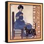 Woman Sitting On A Chair Holding A Book With A Cat Looking On-Edward Penfield-Framed Stretched Canvas