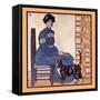 Woman Sitting on a Chair Holding a Book with a Cat Looking On-Edward Penfield-Framed Stretched Canvas