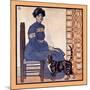 Woman Sitting on a Chair Holding a Book with a Cat Looking On-Edward Penfield-Mounted Art Print