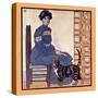 Woman Sitting on a Chair Holding a Book with a Cat Looking On-Edward Penfield-Stretched Canvas