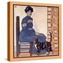 Woman Sitting on a Chair Holding a Book with a Cat Looking On-Edward Penfield-Stretched Canvas