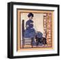 Woman Sitting on a Chair Holding a Book with a Cat Looking On-Edward Penfield-Framed Art Print