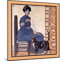 Woman Sitting on a Chair Holding a Book with a Cat Looking On-Edward Penfield-Mounted Art Print
