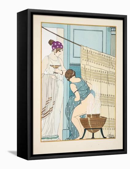 Woman Sitting on a Large Pot, Illustration from 'The Works of Hippocrates', 1934 (Colour Litho)-Joseph Kuhn-Regnier-Framed Stretched Canvas