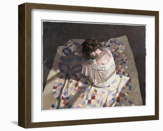 Woman Sitting on a Quilt-Helen J. Vaughn-Framed Giclee Print