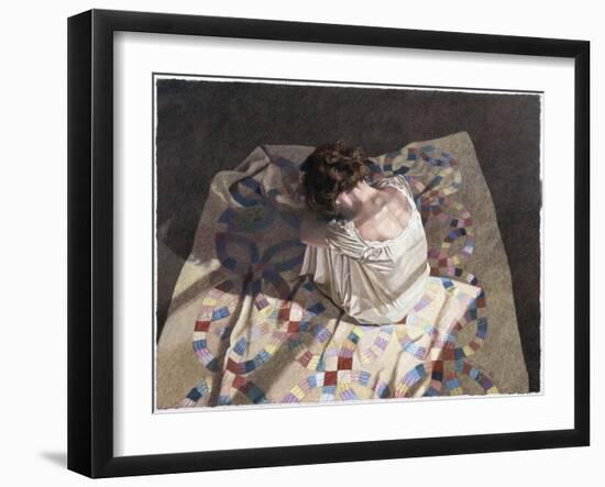 Woman Sitting on a Quilt-Helen J. Vaughn-Framed Giclee Print