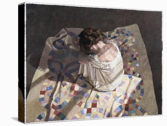 Woman Sitting on a Quilt-Helen J. Vaughn-Stretched Canvas