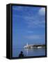 Woman Sitting on Harbour Wall Havana Harbour, Havana Viejo, Old Havana World Heritage Area, Cuba-Mark Hannaford-Framed Stretched Canvas