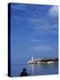 Woman Sitting on Harbour Wall Havana Harbour, Havana Viejo, Old Havana World Heritage Area, Cuba-Mark Hannaford-Stretched Canvas