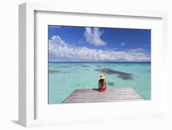 Woman Sitting on Jetty, Fakarava, Tuamotu Islands, French Polynesia (Mr)-Ian Trower-Framed Photographic Print