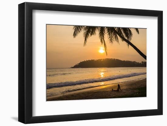 Woman Sitting on Mirissa Beach Watching the Sun Set-Matthew Williams-Ellis-Framed Premium Photographic Print