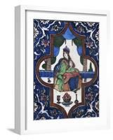 Woman Sitting, Painted Ceramic Tile, Persian Civilization, 19th Century-null-Framed Giclee Print