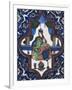 Woman Sitting, Painted Ceramic Tile, Persian Civilization, 19th Century-null-Framed Giclee Print