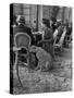 Woman Sitting with Her Pet Ocelot Having Tea at Bois de Boulogne Cafe-Alfred Eisenstaedt-Stretched Canvas