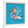 Woman Skateboarding with Dog Pet Healthy Athletic Girl Have Fun-Bakhtiar Zein-Framed Art Print