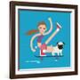 Woman Skateboarding with Dog Pet Healthy Athletic Girl Have Fun-Bakhtiar Zein-Framed Art Print