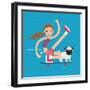 Woman Skateboarding with Dog Pet Healthy Athletic Girl Have Fun-Bakhtiar Zein-Framed Art Print