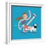 Woman Skateboarding with Dog Pet Healthy Athletic Girl Have Fun-Bakhtiar Zein-Framed Art Print