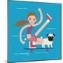 Woman Skateboarding with Dog Pet Healthy Athletic Girl Have Fun-Bakhtiar Zein-Mounted Art Print