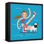 Woman Skateboarding with Dog Pet Healthy Athletic Girl Have Fun-Bakhtiar Zein-Framed Stretched Canvas