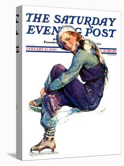 "Woman Skater," Saturday Evening Post Cover, January 21, 1933-Guy Hoff-Stretched Canvas