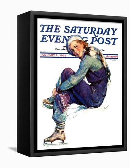 "Woman Skater," Saturday Evening Post Cover, January 21, 1933-Guy Hoff-Framed Stretched Canvas