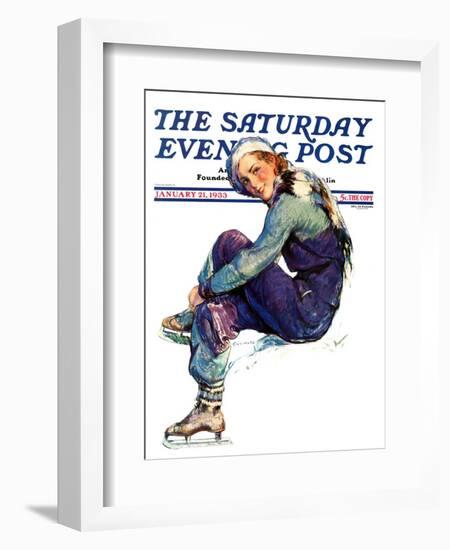 "Woman Skater," Saturday Evening Post Cover, January 21, 1933-Guy Hoff-Framed Giclee Print