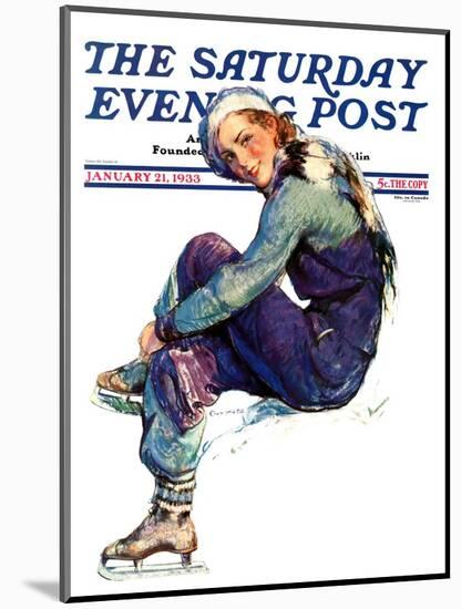 "Woman Skater," Saturday Evening Post Cover, January 21, 1933-Guy Hoff-Mounted Giclee Print