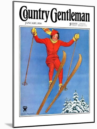 "Woman Ski Jumper," Country Gentleman Cover, January 1, 1934-Carolyn Haywood-Mounted Giclee Print