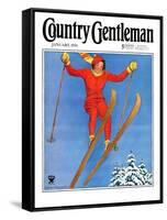 "Woman Ski Jumper," Country Gentleman Cover, January 1, 1934-Carolyn Haywood-Framed Stretched Canvas