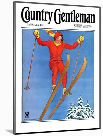 "Woman Ski Jumper," Country Gentleman Cover, January 1, 1934-Carolyn Haywood-Mounted Giclee Print